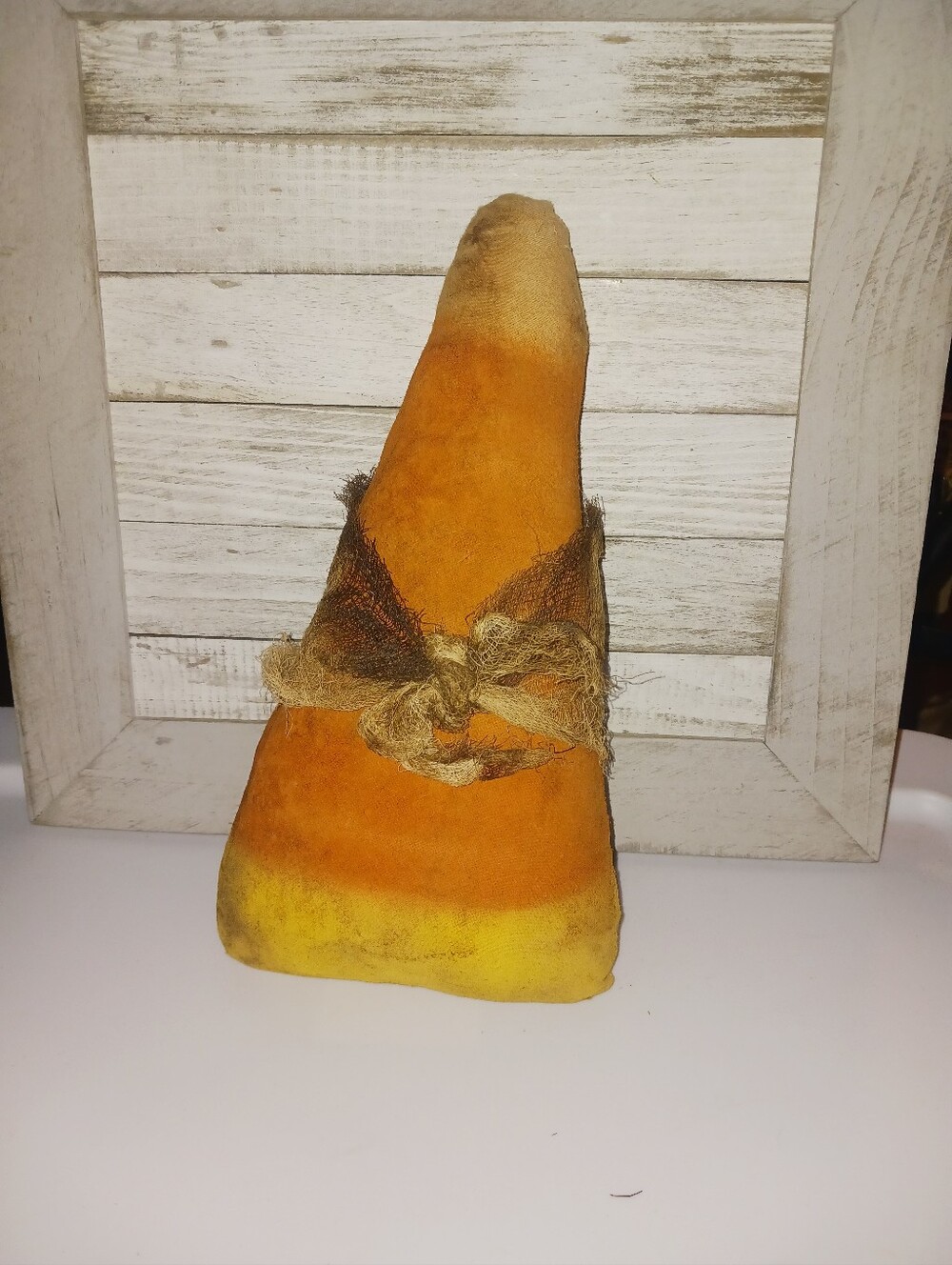 Rustic Large Primitive Candy Corn Décor with Burlap Bow